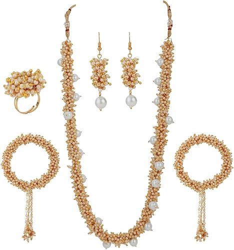 Efulgenz Rakhi Gifts for Sister Indian Bollywood Faux Pearl Beads Bridal Choker Necklace Earrings Bracelet Bangles Ring Jewelry Set Raksha Bandhan