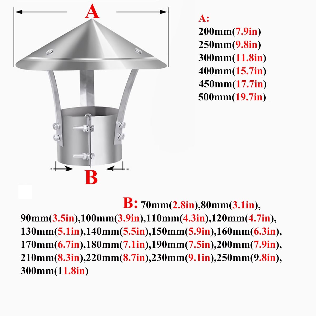 Kaminabdeckung Schornsteinabdeckung Regenhaube Edelstahl 100mm,150mm,160mm Runder Dach-Regenhaube Kamin Schornstein Abdeckung for Kamin- Und Ofenleitungen(120mm*250mm)