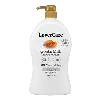 Lovercare Goats Milk Body Wash 3x Moisturising plus Bio Nutrient Almond Oil and Cocoa Butter 40.7 fl oz