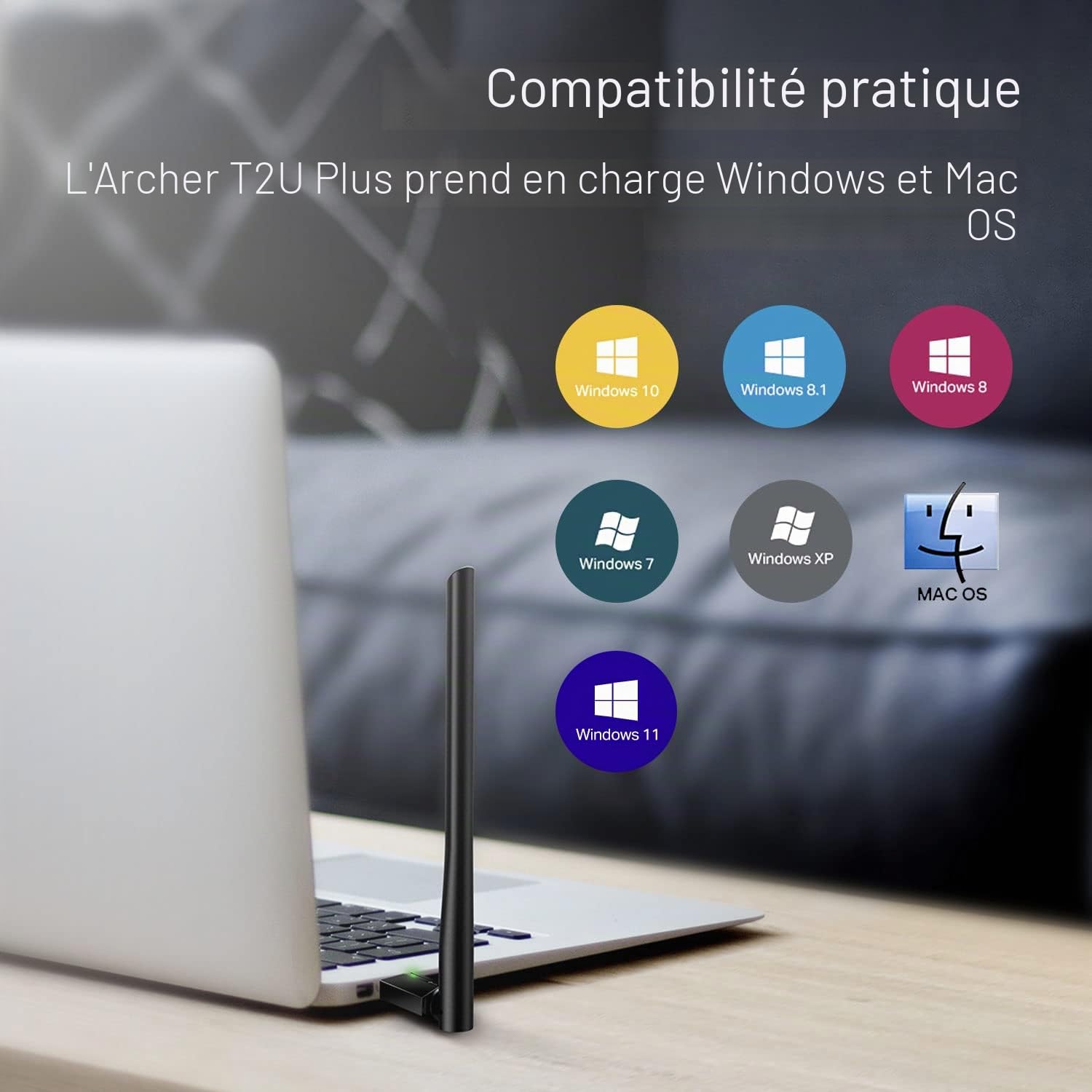 TP-Link AC600 USB WiFi Adapter for PC (Archer T2U Plus) - Wireless Network Adapter for Desktop with 2,4 GHz, 5 GHz High Gain Dual Band 5 dBi Antenne, Supports Windows 10/8.1/8/7/XP, Mac OS 10.9-10.14