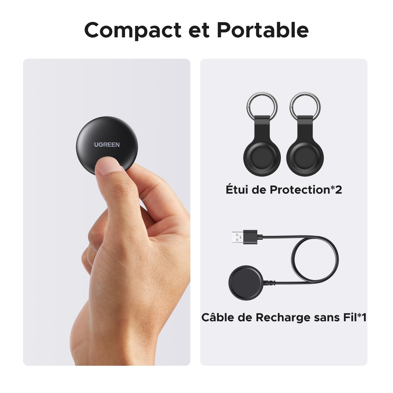 UGREEN FineTrack Mini avec Recharge sans Fil iOS Uniquement | Traceur Bluetooth, Compatible avec Apple Find My, Localisateur pour Clés, Valises