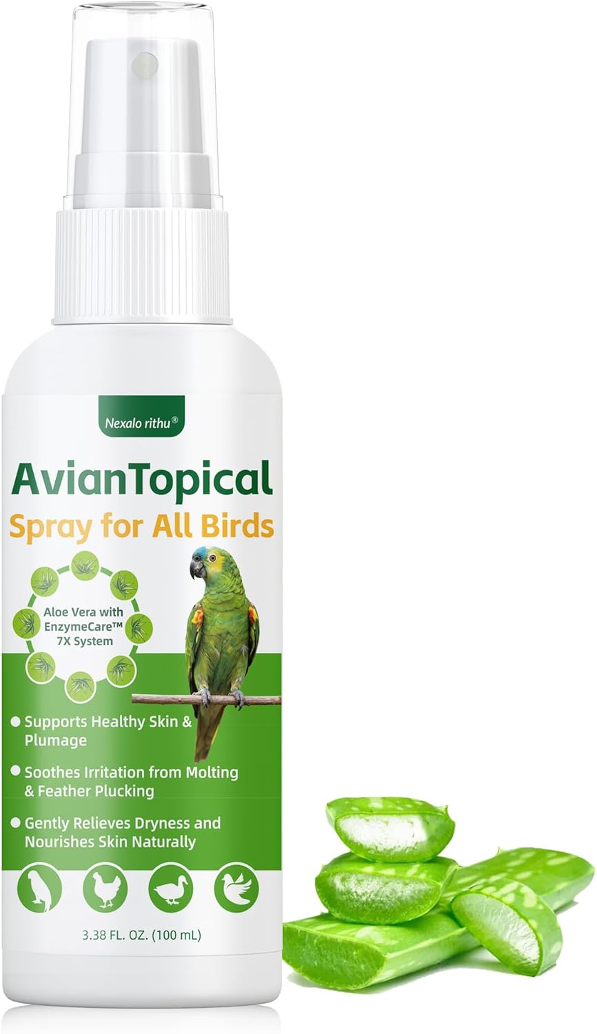 Avian Care Topical Spray for All Birds, Aloe Vera Bird Spray for Dry Itchy Skin, Molting and Feather Stress Support, Gentle Topical Care for Skin Comfort and Healthier Looking Plumage, Daily Use
