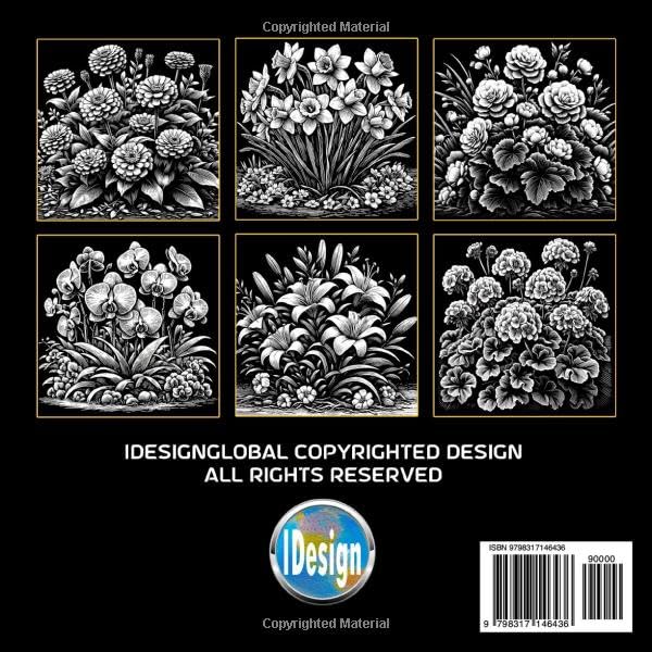 53 Blooming Garden Flowers: Teens & adults coloring book featuring intricate scratch-style art illustrations on black background, for stress relief & ... Background Scratch Art Style Coloring Series) - Image 2