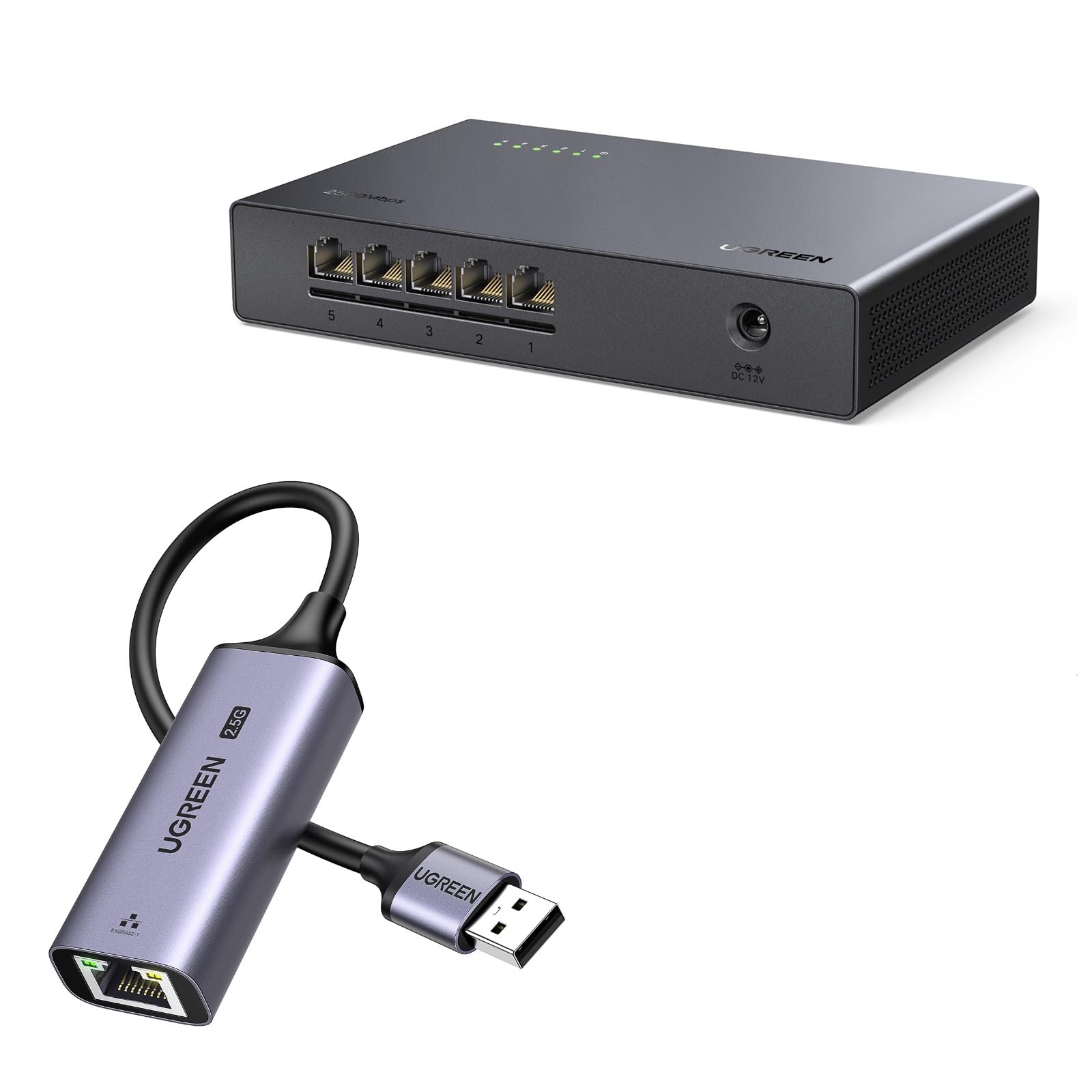 UGREEN Switch Ethernet 2.5G 5 Ports Hub RJ45 Plug Play 100/1000/2500Mbps