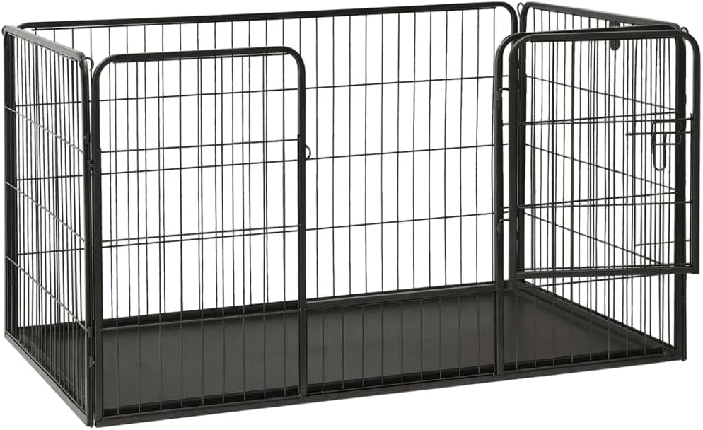 vidaXL Puppy Playpen Exercise Folding Enclosure Run Cage Wire Fence Pet Kennel Supply Indoor Outdoor Home Garden 36"x23.2"x24" Black Steel