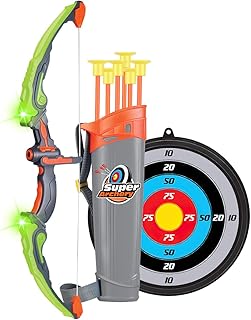 Pretty Kaurv Bow and Arrow Toy Set for Kids LED Light Up Archery Set with 6 Suction Cups Arrows Target and Quiver Detachable Outdoor Arrows Play Toys for Children Boys Girls Birthday Bow