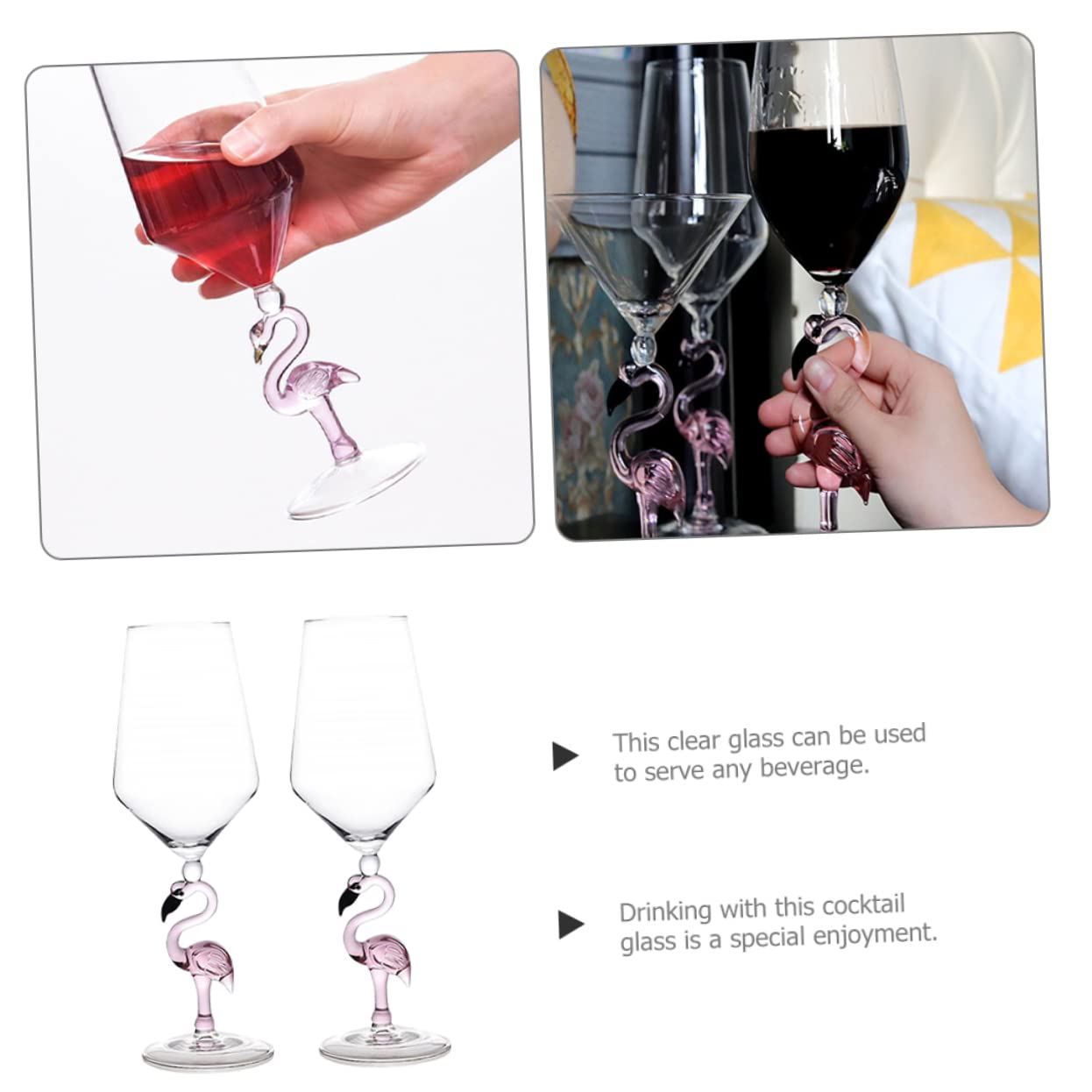 Cabilock 2 Piezas Vasos de Cóctel de Flamenco de Resistente los Copas de Vino Creativas para Fiestas Uso Multifuncional Bares y Restaurantes