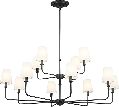 Vista 78 de Kichler Pallas 52517BK - Lámpara de techo de 8 luces en color negro, con persianas cónicas de lino opcionales para vestíbulo, sala de estar