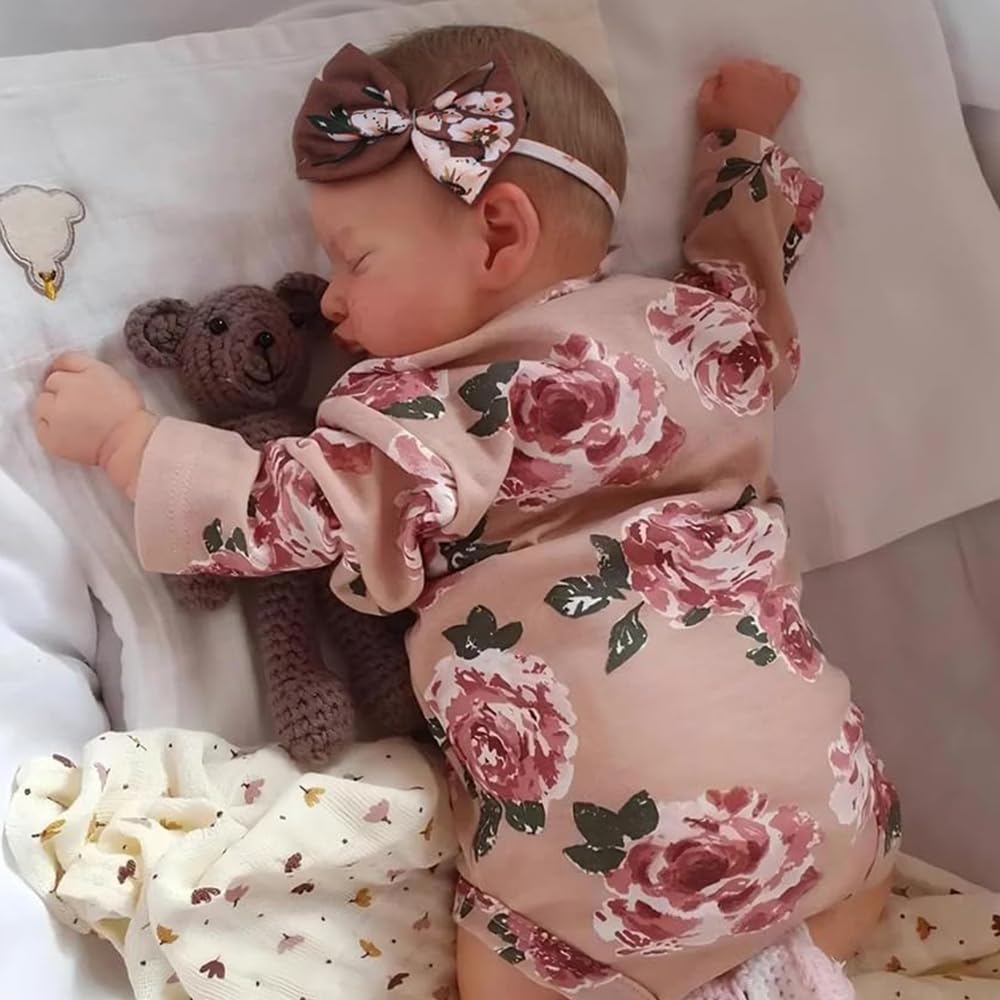Bambola Reborns Neonata Addormentata, Rosa con Stampa Floreale 50 cm, Tessuto Morbido e Realistico Bambole Reborn Femmine, 20 Pollici Bambola Realistica Rinato con Accessori dai 3 Anni in su