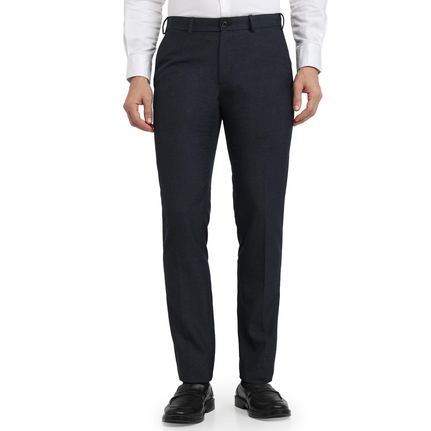 Raymond Men Slim Fit Structure Pattern Polyester Blend Flat Front Formal Trouser