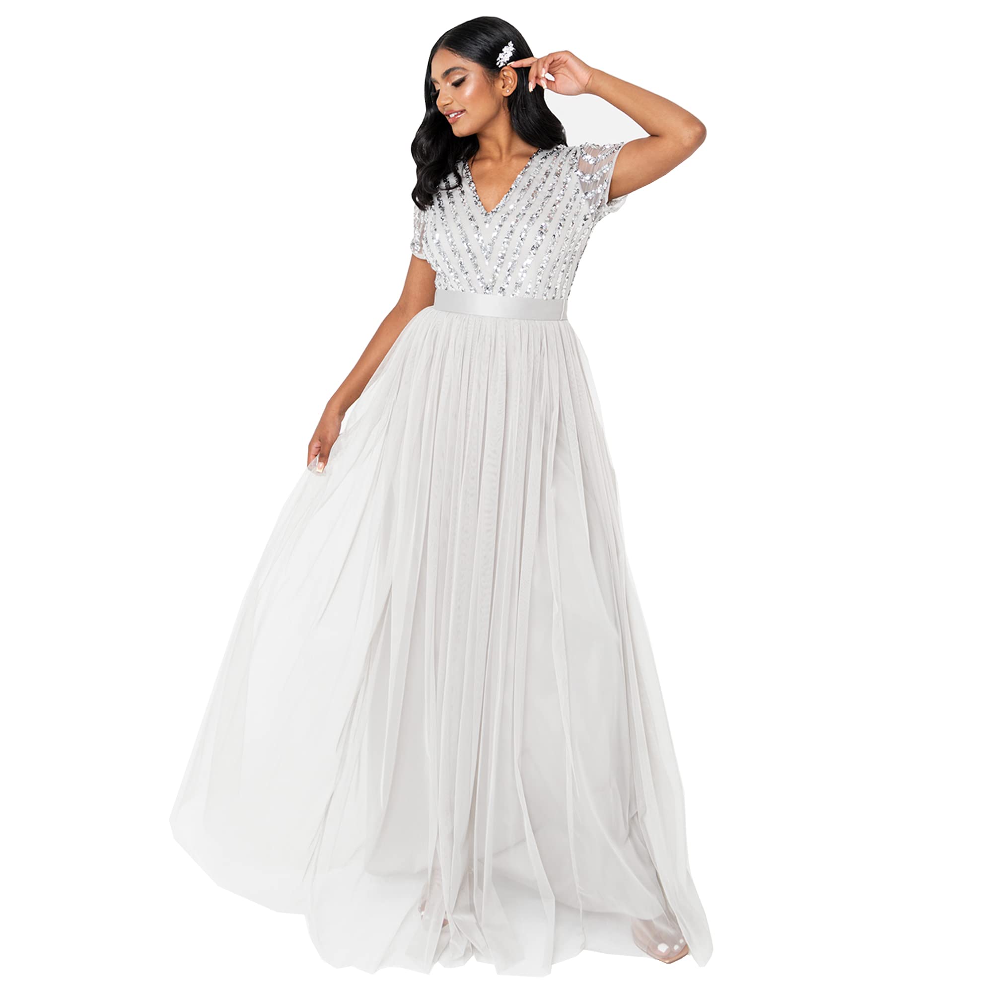 Maya DeluxeWomen's Maya Deluxe Maxi Dress for Women Ladies Bridesmaid V-neck Ball Gown Short Sleeves Long Elegant Empire Waist Wedding Bridesmaid Dress (pack of 1)