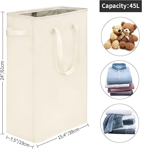 Miniatura 3 de YIFAMIJOY Cesta de lavandería delgada de 45 litros, cestas plegables para la ropa sucia con asas, cesta estrecha para ropa sucia para ropa y