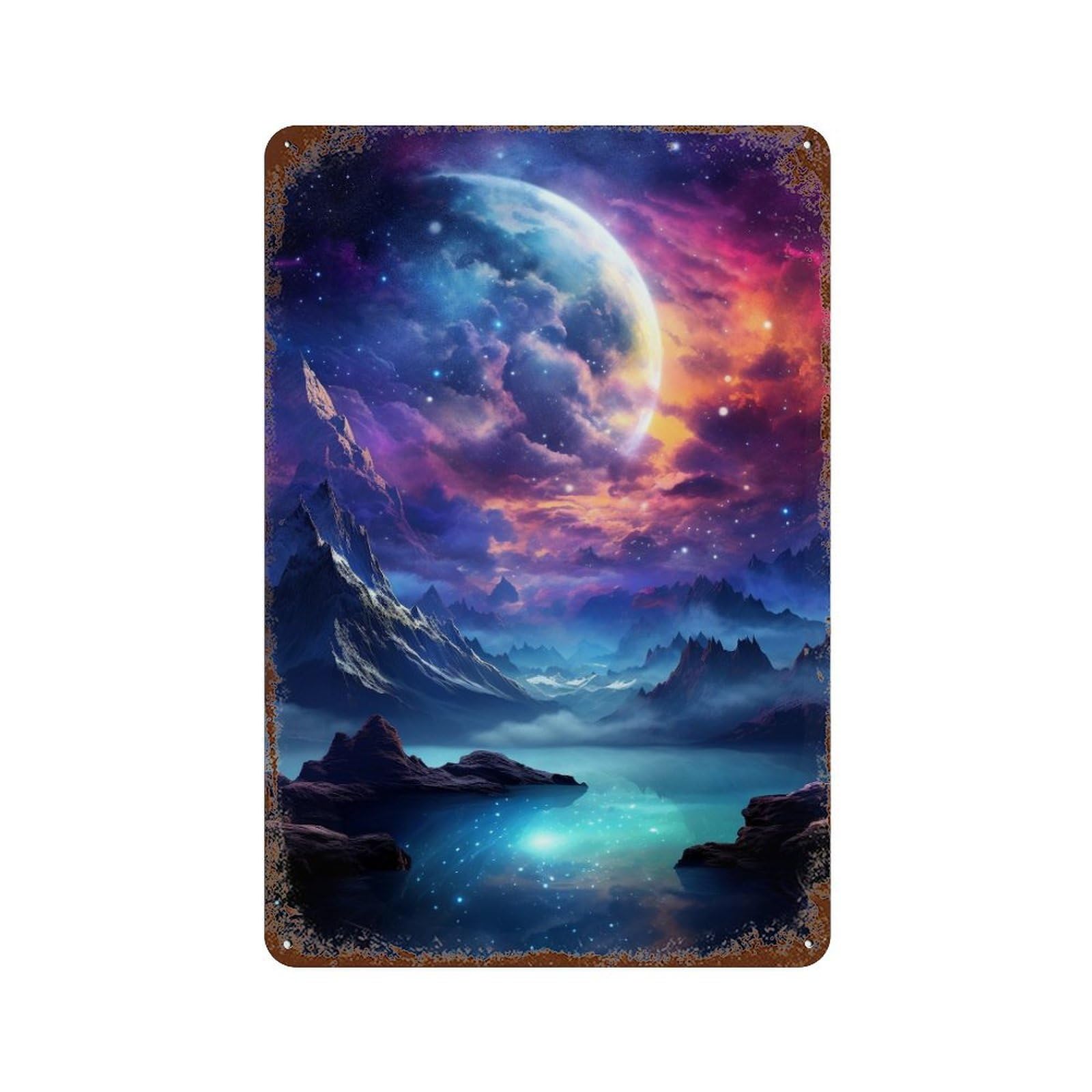 Rust Effect Fantasy Galaxy Landscape -7 Distressed Metal Wall Sign 11.8"x7.9", Shabby Chic Decor for Pub, Kitchen And Man Cave Decor