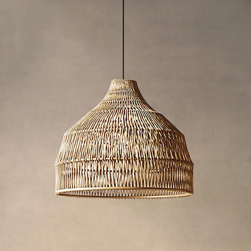 Plafonnier rustique en osier tressé de 50cm pour chambre moderne