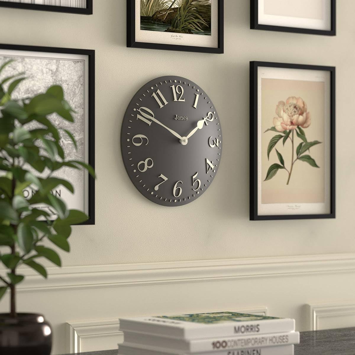 JONES CLOCKS® Betty Wall Clock | Classic Convex Clock | 12 inch | Blizzard Gray | Stylish Elegance Perfect for The Kitchen, Living Room, Office or Bedroom
