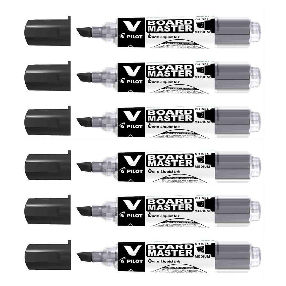 PILOT V Board Master Begreen Pack of 6 Refillable Markers Medium Bevelled Tip Blackaa