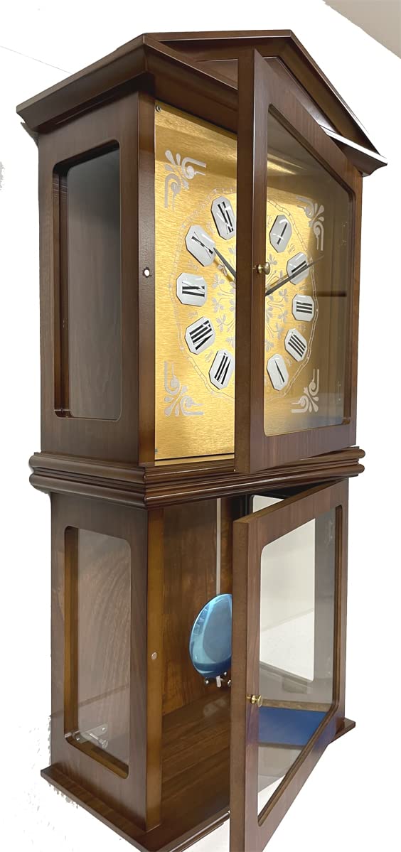 Reloj de Pared de péndulo, Madera y Cristal, 78cm, Reloj regulador Cuarzo, con soneria, 3 melodías, Suena Enteras y Cuartos