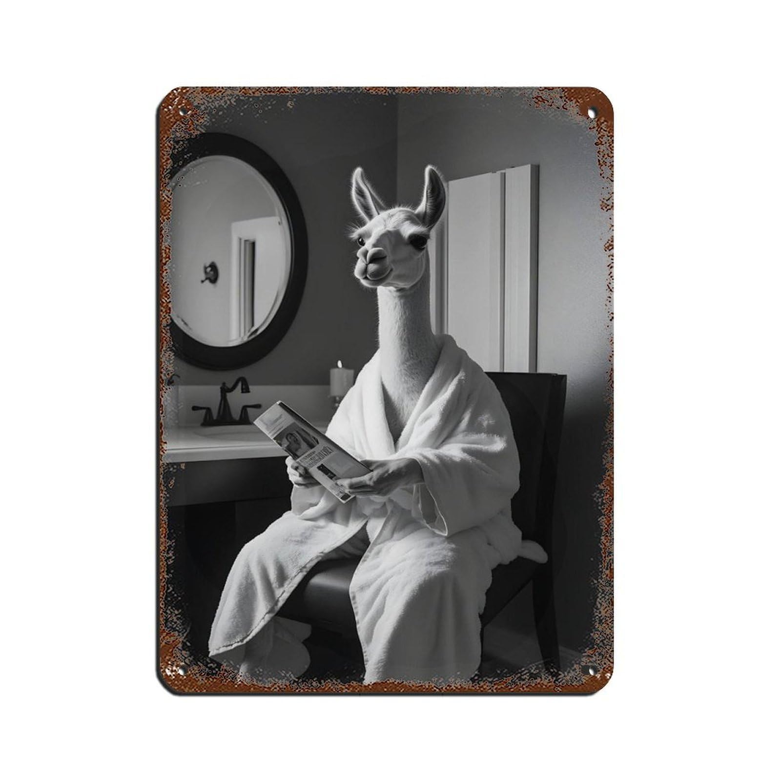 Llama Reading Newspaper Retro Poster Metal Tin Sign Chic Art Retro Iron Painting Bar People Cave Cafe Family Garage Poster Wall Decoration 12x16inch(30x40cm)