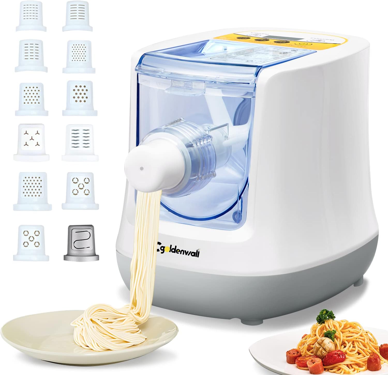 CGOLDENWALL Electric Pasta Maker, Up to 650g Flour, 12 Shape Discs