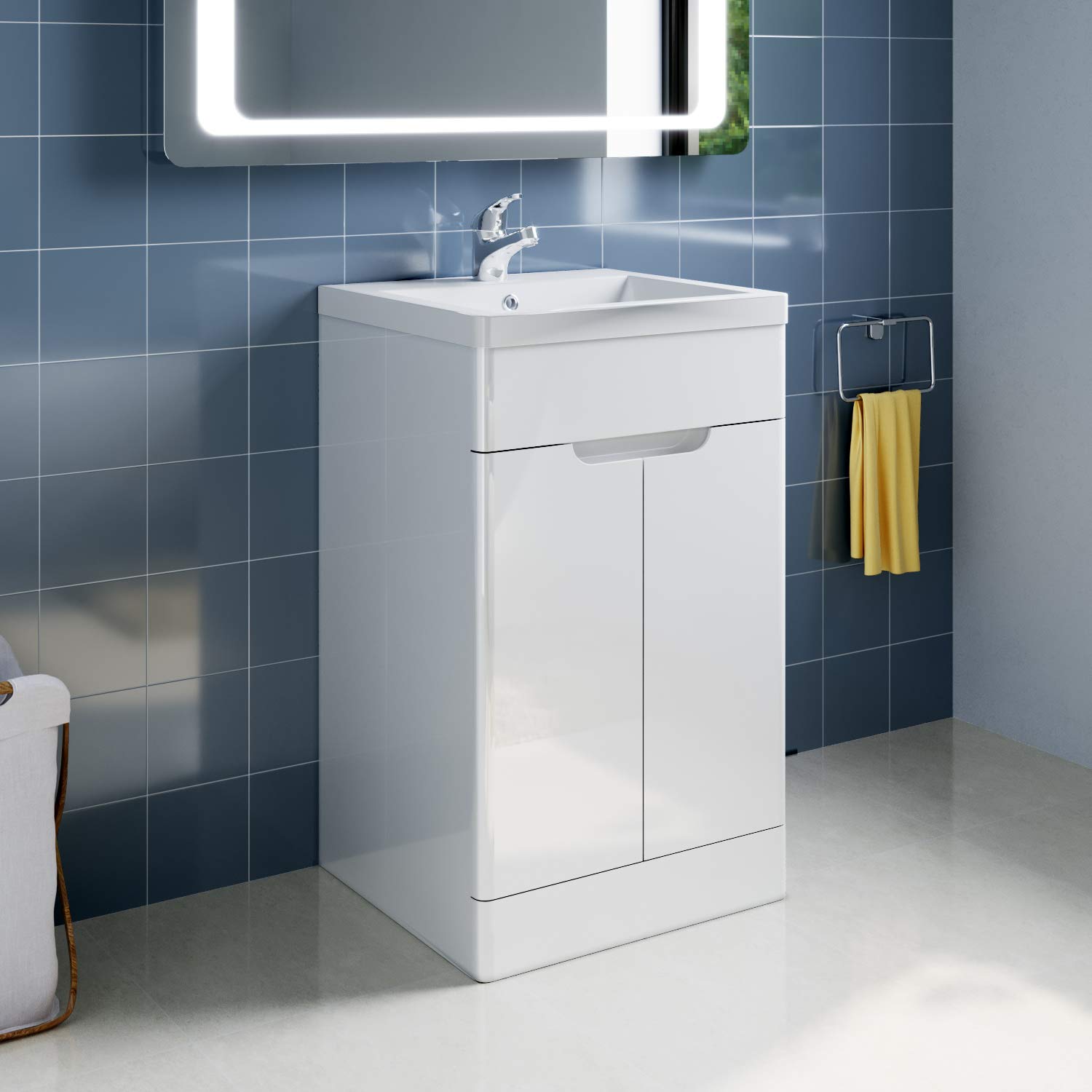 Buy ELEGANT 490mm Vanity with Sink High Gloss White Bathroom