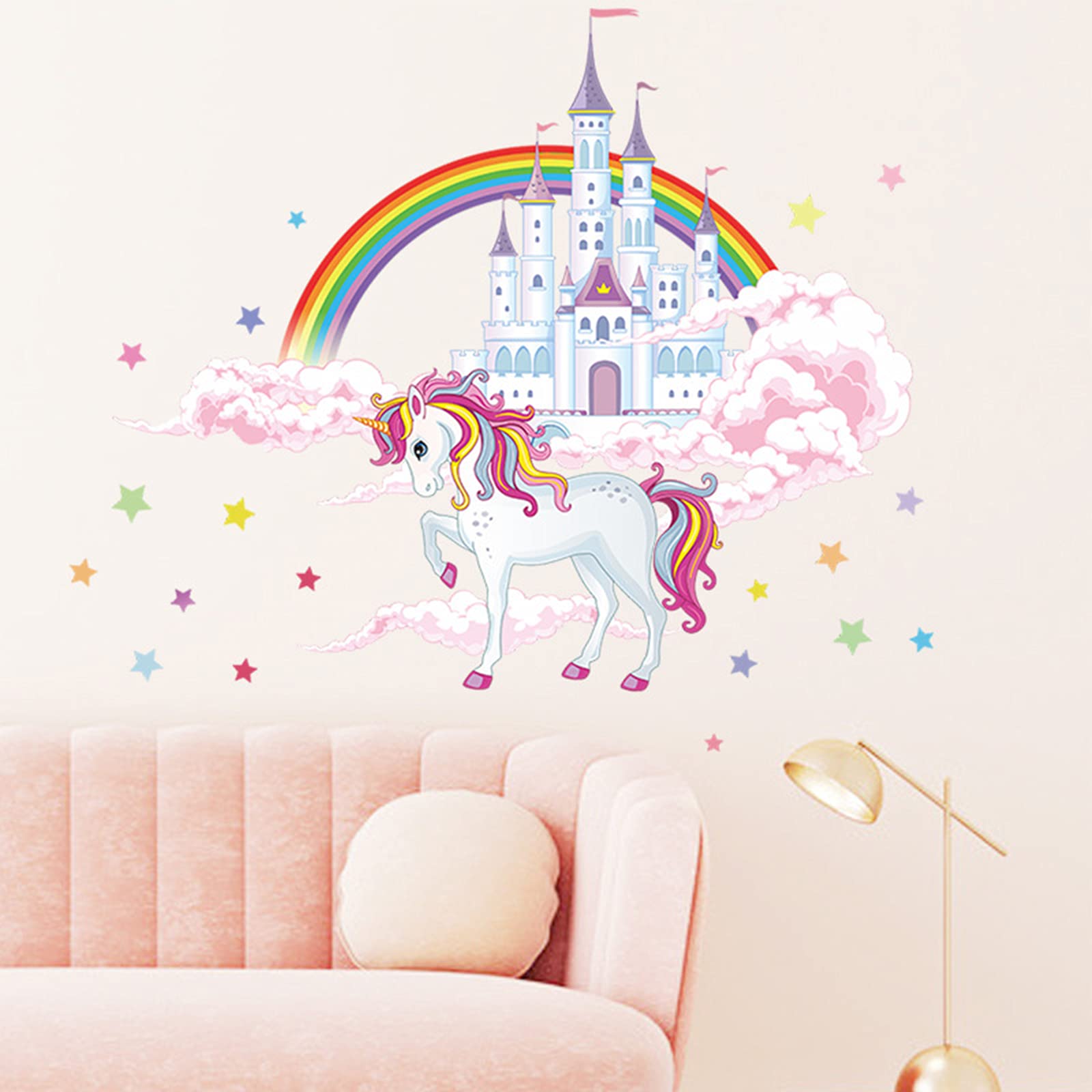 Yovkky Pink Gray Rainbow Cloud Wall Decals - Removable Peel & Stick Boho Nursery Decor, Kids Room Stickers - View #10