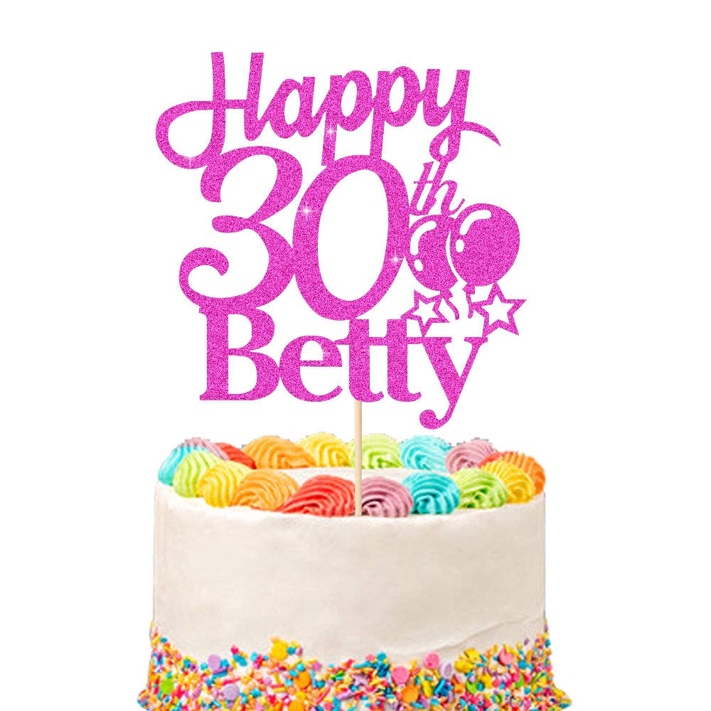Personalised Name and Age Birthday cake topper. Happy Birthday cake topper. 18th, 21st, 30th, 40th, 50th, 60th Cake topper. Non-shed Double Sided Glitter Cake Decoration — image 1