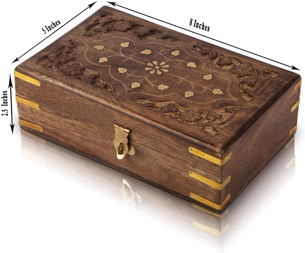The Great Indian Bazaar Birthday Gift Ideas Handmade Decorative Wooden Jewelry Box With Free Lock & Key Jewelry Organizer Keepsake Box Treasure Chest Trinket Holder Lock Box Watch Box 8 x 5 Inch