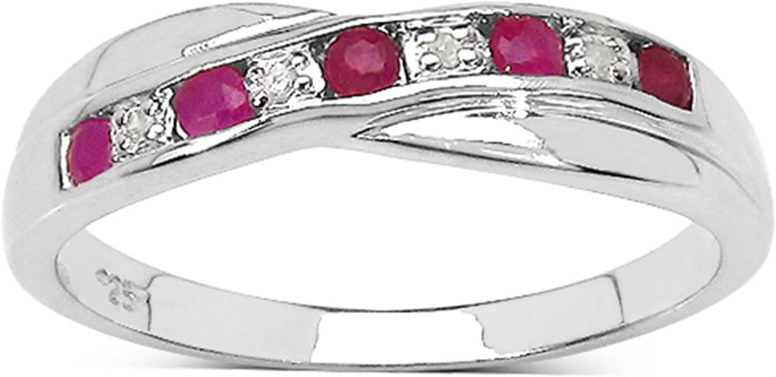 The Ruby Ring Collection: Ruby & Diamond Channel Set Crossover Eternity Ring in Sterling Silver, Mother's Day, Anniversary, Ring Size H,I,J,K,L,M,N,O,P,Q,R,S,T,U,V,W,X, Sterling Silver, Ruby Diamond,