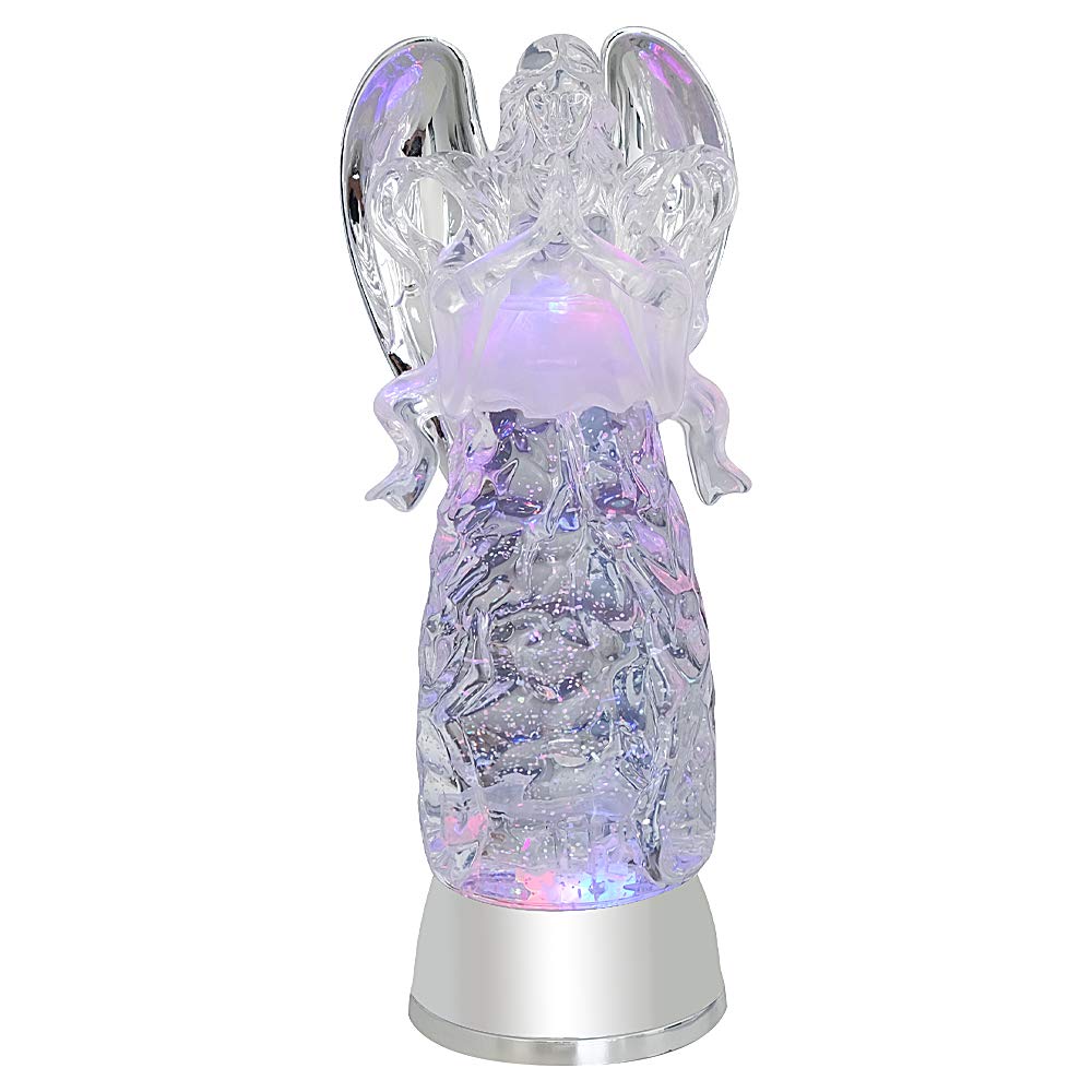 Eldnacele Light Up 11 Inch Clear Acrylic Praying Angel Figurine, Color Changing Glitter Decorative Angel Lighted Tabletop for Home Event Party (Prayer)