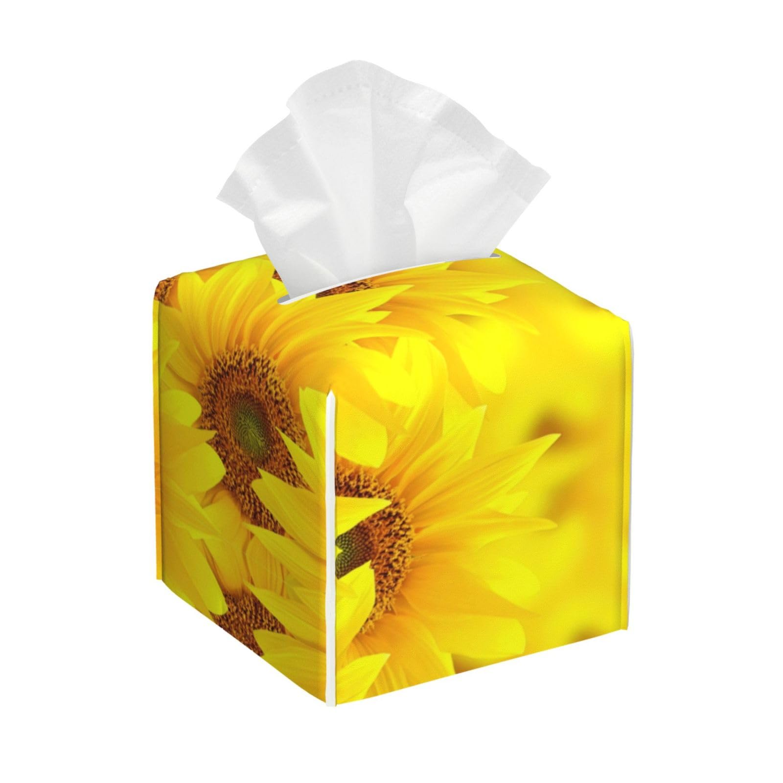 Yellow Sunflower Leather Tissue Box Cover â€ Concealing Tissue Holder for Toilet, Living Room, Table Desk, Office, Car