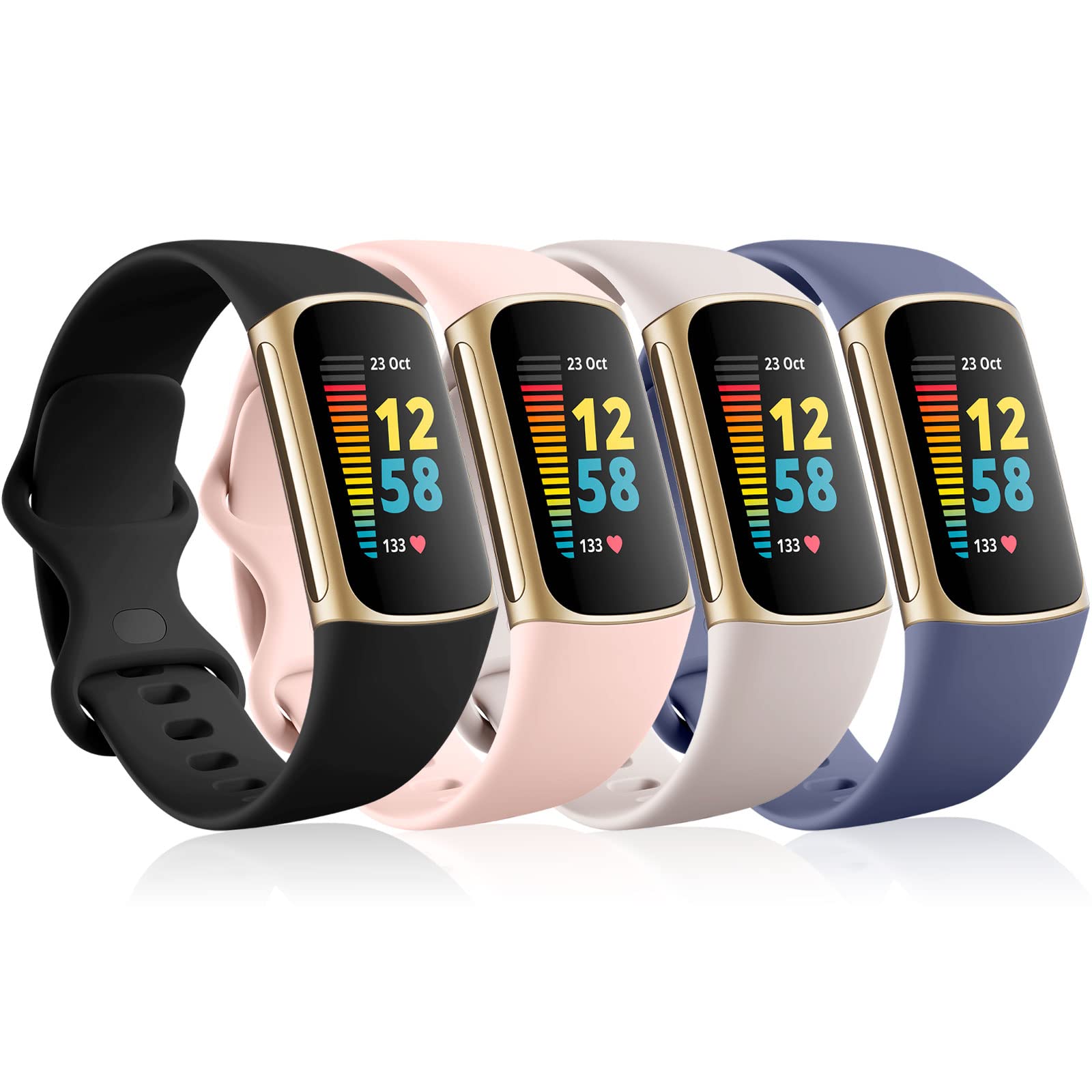 CeMiKa 4Pack Straps Compatible with Fitbit Charge 5 Strap, Soft Silicone Sport Bands for Charge 5 Strap