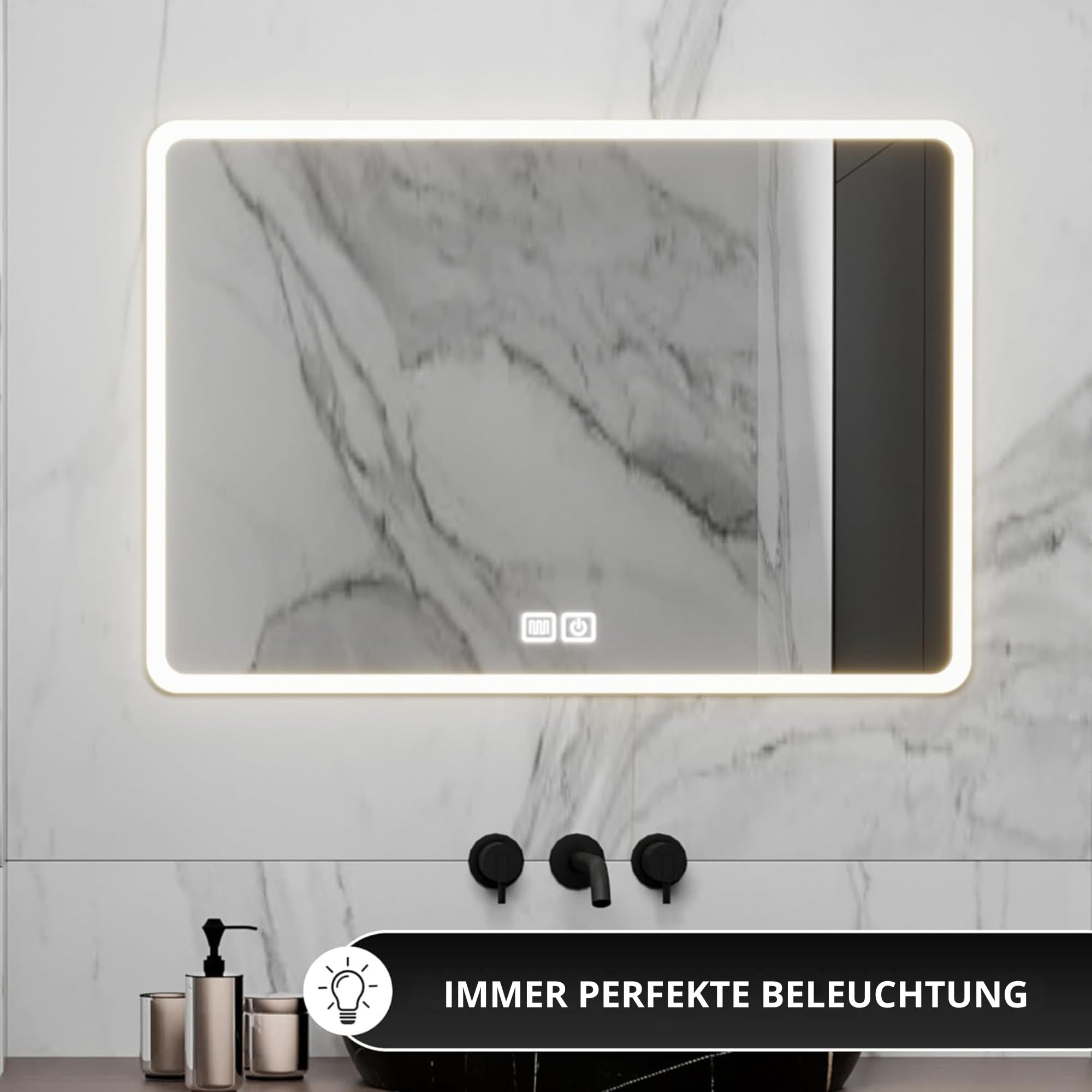 Bayt LED Badspiegel mit Beleuchtung 52x75cm - 3 Farb dimmbarer LED Badspiegel | Anti-Beschlag Illuminierter Wandspiegel | Moderner rechteckiger Wandspiegel für das Badezimmer