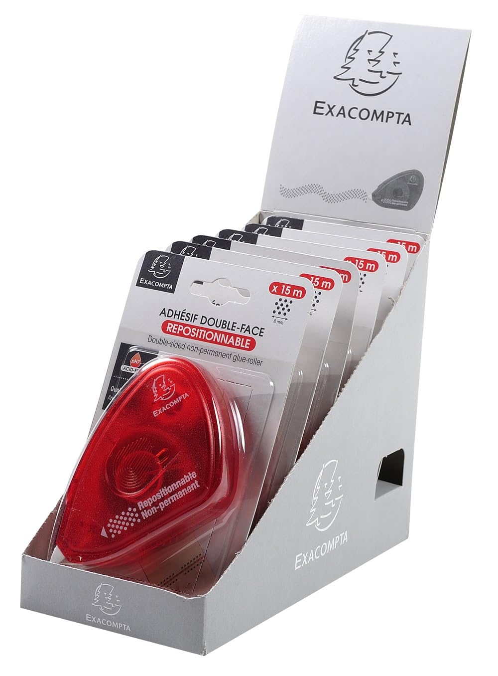 Exacompta - Réf. 12997E - Carton de 36 dérouleurs d'adhésif Double-Face repositionnable pour Photos - Longueur : 15 m - Permet de Coller, décoller et recoller sans Laisser de Traces