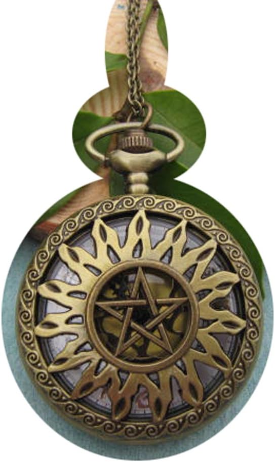 Pentagram Pocket Watch Necklace, Small Pentacle Watch Necklace, Wicca Jewelry, Wiccan, Pagan