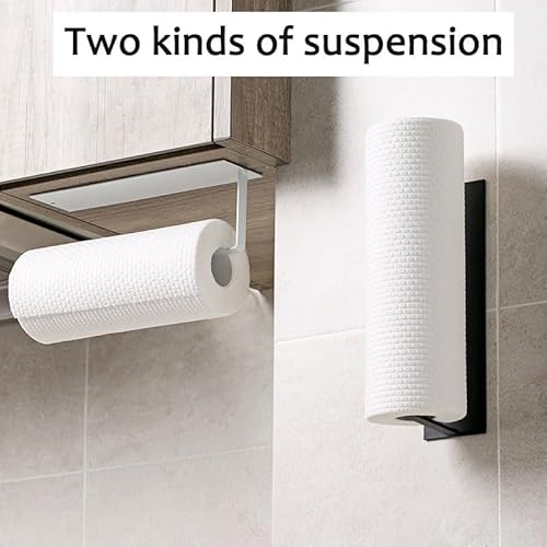Tissue Hanging Roll Holder Towel Roll Holder Paper Towel Rack Wall-Mounted Under Cabinet Tissue Paper Towel Self-Adhesive or Drilling for Kitchen,Bathroom or Pantry(White) - Image 6