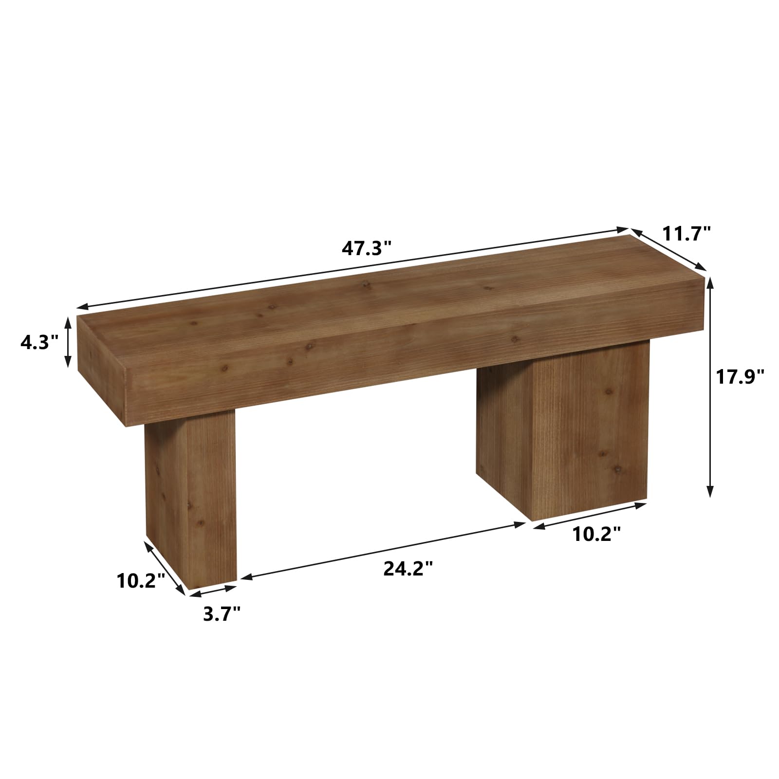 Farmhouse Solid Wood Entryway Bench, 47.3" Rustic End of Bed Bench | Thickened Hollow Legs, Handcrafted Accent Seating for Dining, Kitchen, Hallway, Living Room, Bedroom, 15 Min Assembly