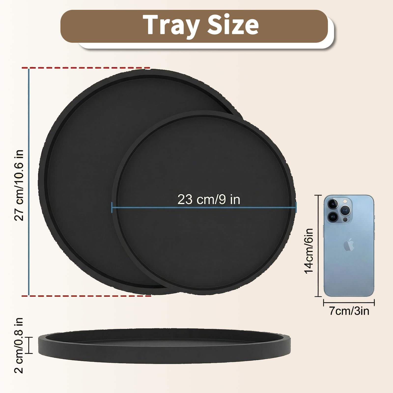 Vassoi decorativi in silicone, vassoio cosmetico da tavolo, vassoio decorativo da toeletta da 27 cm, rotondo antiscivolo, facile da pulire e infrangibile, per profumi, cosmetici (nero) - 5