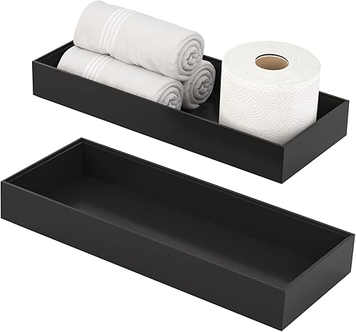 Miniatura 2 de Bandeja de tanque de inodoro para decoración moderna de baño negro, juego de 2 tapas de tanque de inodoro, caja organizadora decorativa de
