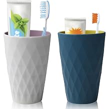 Toothbrush Cup 2 Pieces Bathroom Tumbler, Bathroom Cup, Toothbrush Tumbler, Mouthwash Cup with a Smooth Cup Mouth for Travel Camping Bathroom Tidy Bathroom Accessories White + Dark Blue