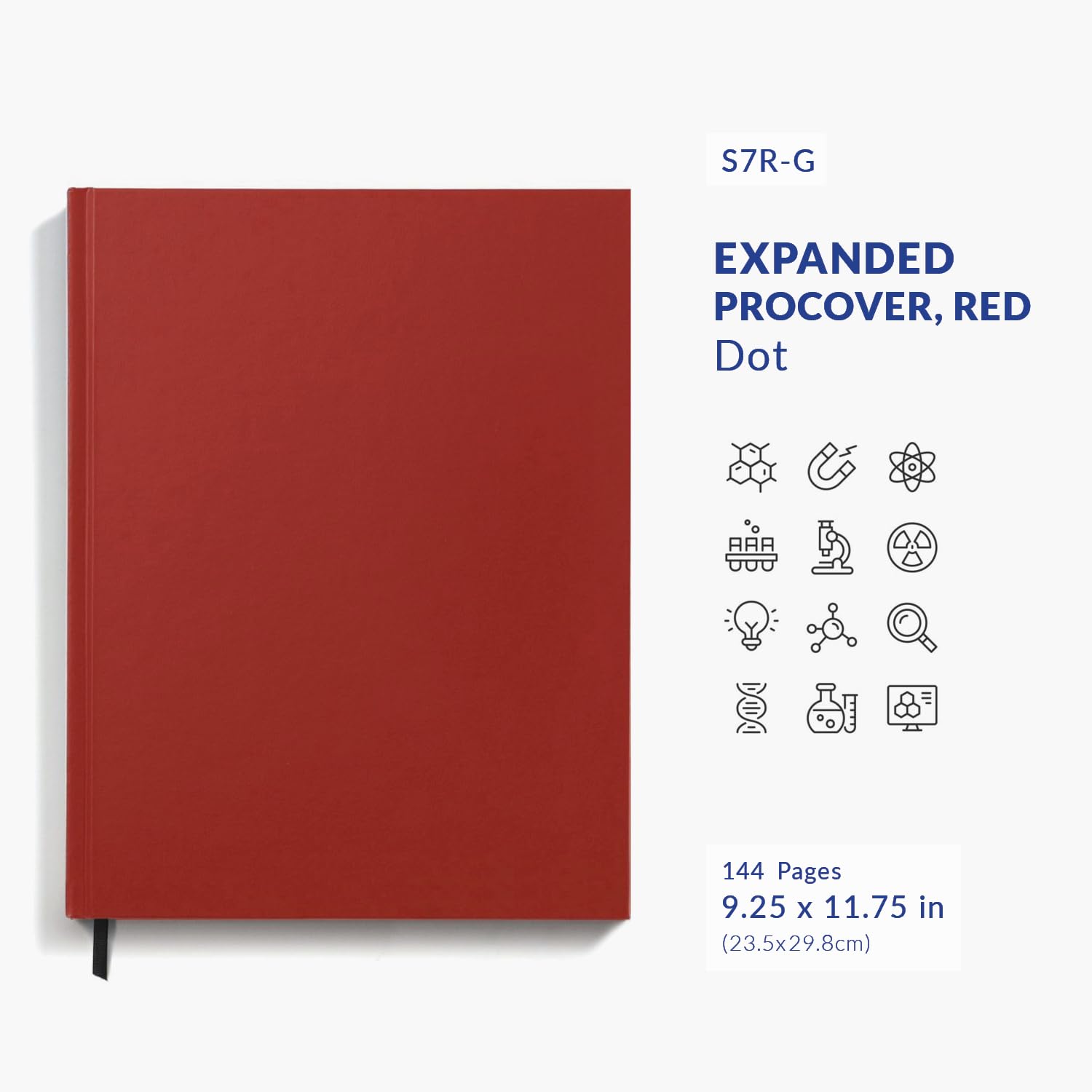 Vela Sciences Advanced S7R-G Cahier de laboratoire ProCover étendu, 23,5 x 30 cm, 144 pages, cuir synthétique rouge, reliure permanente, papier épais de 31,8 kg (lot de 1, pois)