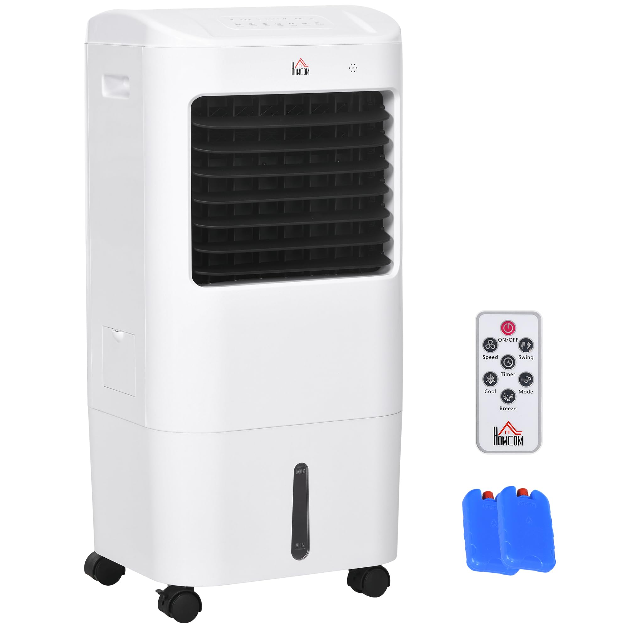 HOMCOM Portable Evaporative Air Cooler, 3-In-1 Ice Cooling Fan, Bladeless Swamp Cooler and Humidifier with 15L Water Tank, Remote Timer, 60° Oscillating, for Home Office Bedroom image 2