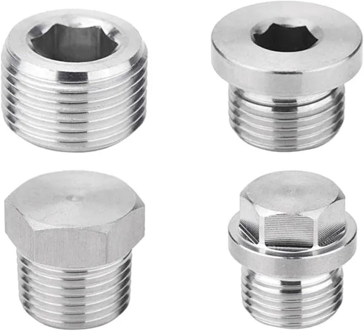 10Pcs/lot M5 1/8 1/4" 3/8" 1/2" 3/4" 1" Copper Inner Hexagonal Plug with Sealing Ring Plug Copper Plug End Cap for Pneumatic (Color : Copper Nickel Plated, Size : 1/8")