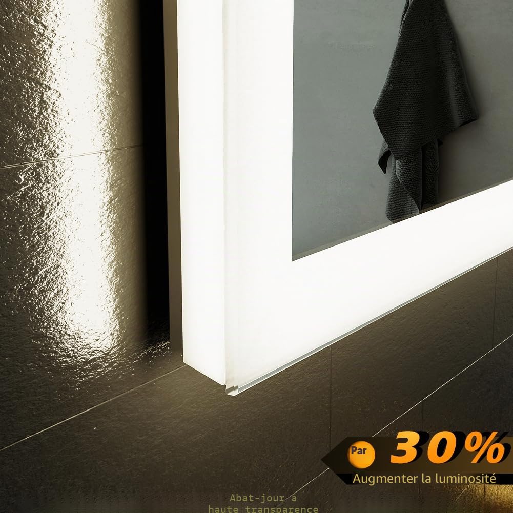 GANPE Miroir de Salle de Bain à LED avec détecteur de Mouvement et Bluetooth, éclairage à intensité Variable, Montage Mural, Anti-buée IP44, étanche à la Verticale et Horizontale (70_x_90_cm)