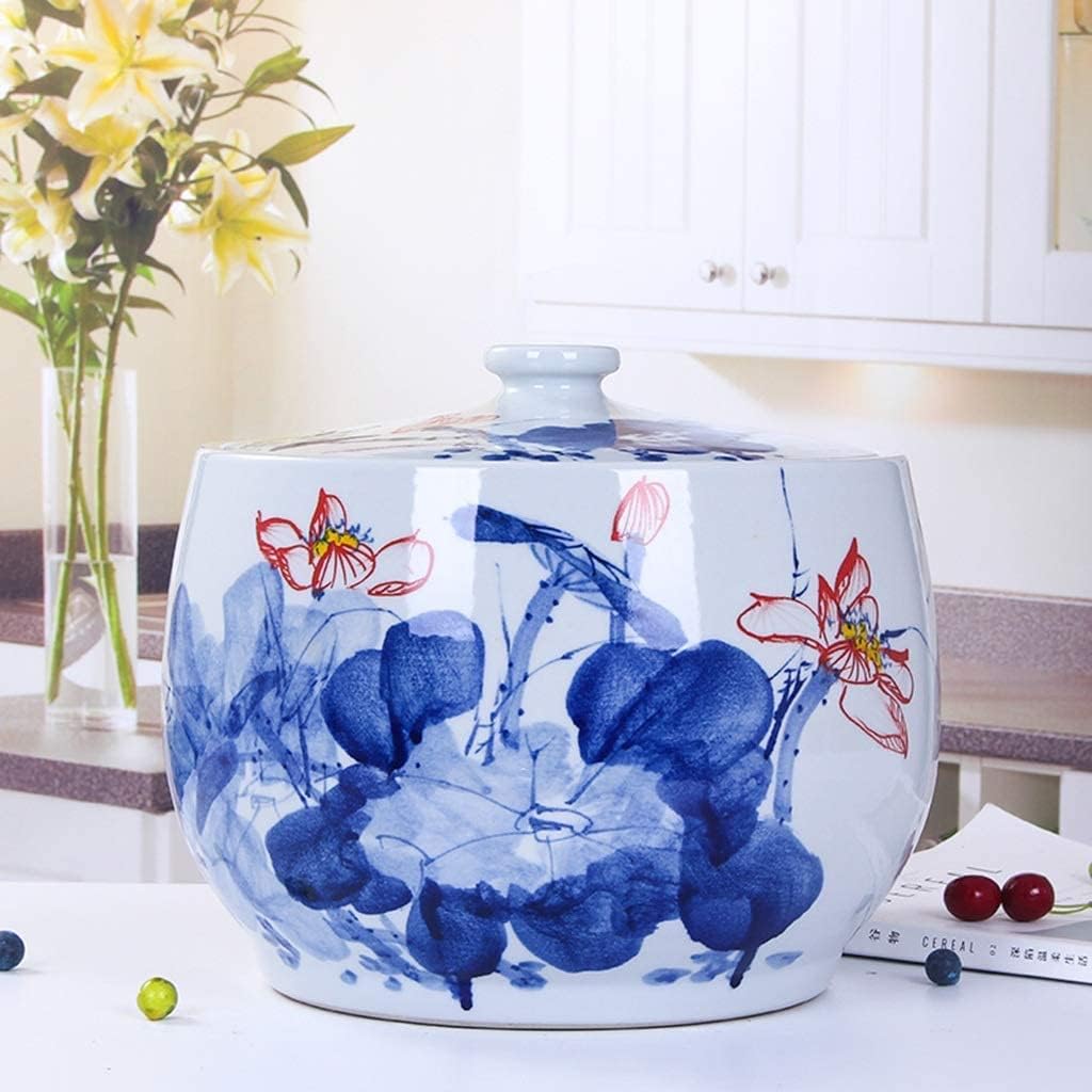 Food Storage Containe Rice Storage Containe Hand Drawn Lotus Ceramic Rice Bucket Kitchen Moisture-proof Sealed Jar With Lid Household Flour Storage Box With Large Capacity ( Color : LOTUS-B ) (Lotus )