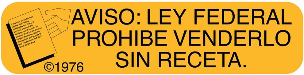 PHARMEX HG-82 Permanent Paper Label,"AVISO: LEY FEDERAL", 1 9/16" x 3/8", Gold (500 per Roll, 2 Rolls per Box)
