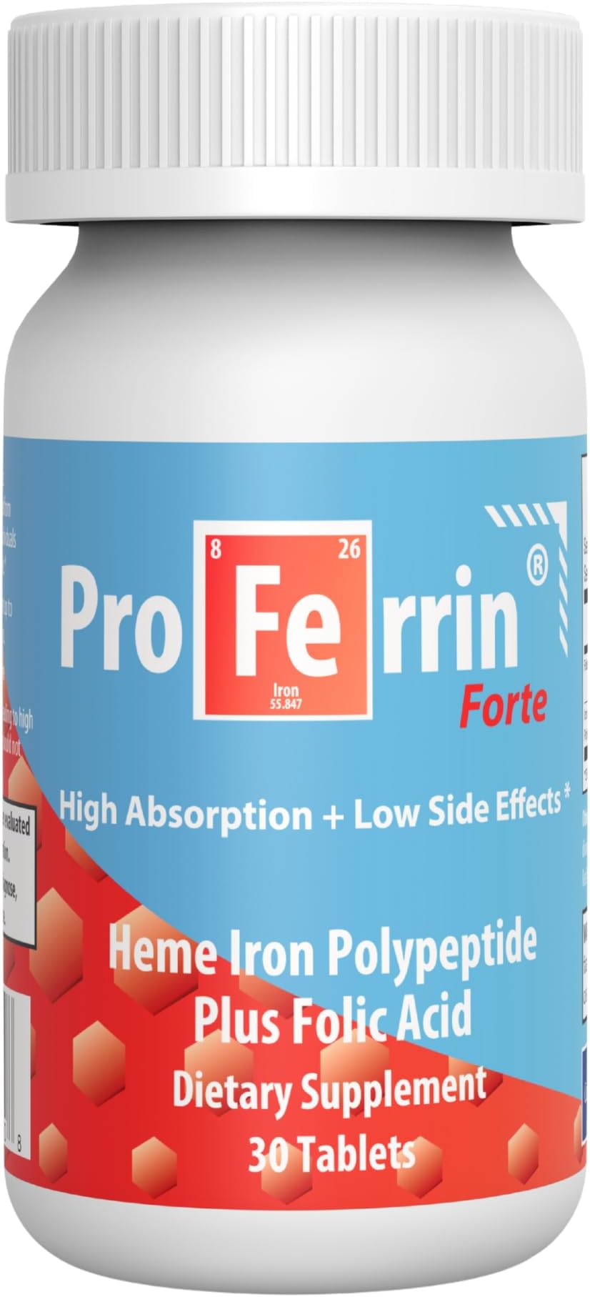 - Forte-12mg of high Absorbing Heme Iron Polypeptide. Easy on the Gut. 30 Tablets. 1mg of Folic Acid to aid in red Blood Cell Production. Not affected by Coffee, Calcium, or PPI's.