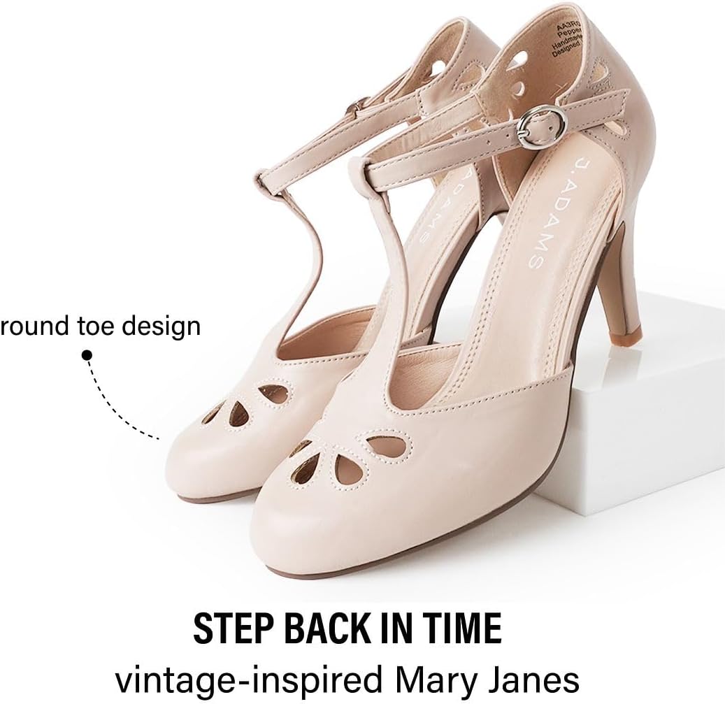 J. Adams Pepper Mary Janes - Vintage Cutout Low Kitten Heels Retro T Strap Pumps - Image 6