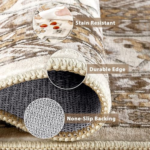 Cotiled Vintage Living Room Area Rug 3x12 - Large Soft Washable Oriental Traditional Distressed Farmhouse Rugs for Bedroom - Indoor Floor Accent Carpet for Home Office House Decor-Beige by cotiled - Image 5