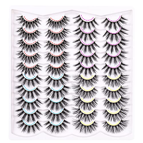 Kisslily 4 Styles Mixed 3D 20 Pairs False Lashes Pack Natural Look Wispy Fake Eyelashes 18MM Fluffy Volume Long Thick Faux Mink Lashes Wholesale (20 Pairs 4 Styles)
