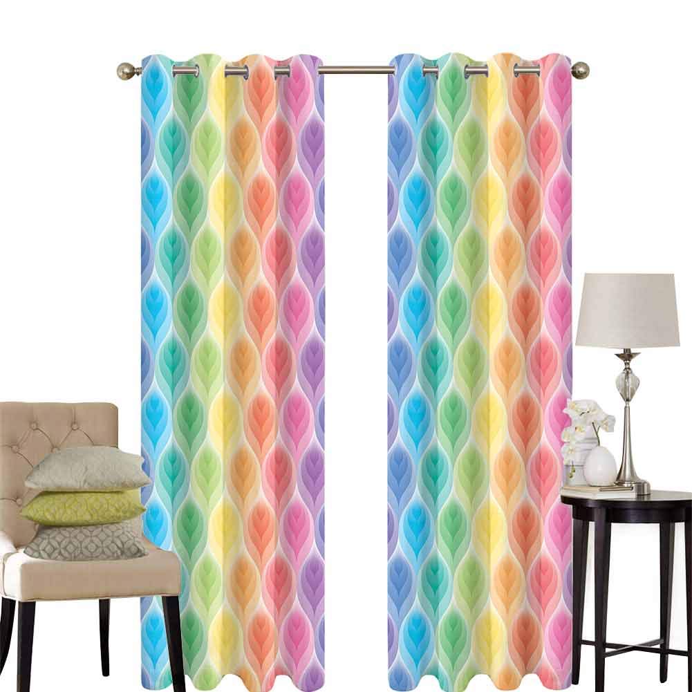 Thermal Insulated Light Blocking Drapes, Rainbow Colored Ornamental Vintage Floral Arrangement Leaf Pattern Retro Design, Block Out Curtains for Living Room, (2 Panels W36 x L54), Multicolor